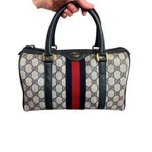 Gucci vintage blue canvas and leather Boston bag BEAUTIFUL